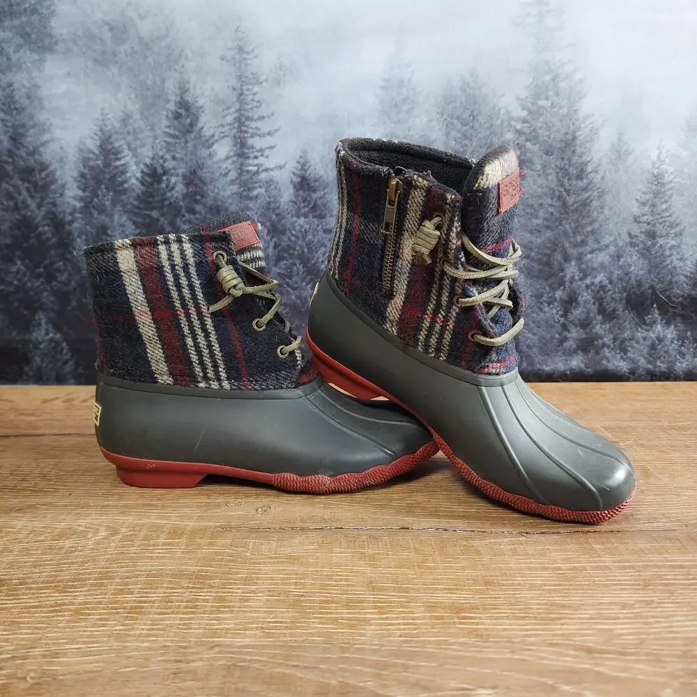 Sperry Plaid Fleece Ducks Rain Boots | Women's 7M